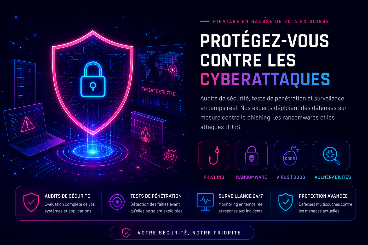 Protection contre les cyberattaques à Genève : bouclier de cybersécurité, défense contre phishing et ransomware